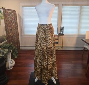 Organza Leopard Animal Print Full A Line Flowy Maxi Skirt Brown Size Small